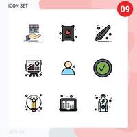pacote de interface do usuário de 9 cores planas básicas de linhas preenchidas do gráfico de apresentação do saco de vendas do twitter elementos de design de vetores editáveis