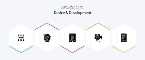 dispositivo e pacote de ícones de 25 glifos de desenvolvimento, incluindo educação. Educação. Móvel . . Câmera vetor