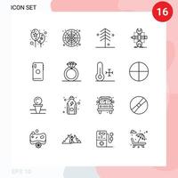 grupo de símbolos de ícone universal de 16 contornos modernos de ferramentas de telefone inteligente design de esboço de jardim elementos de design de vetores editáveis