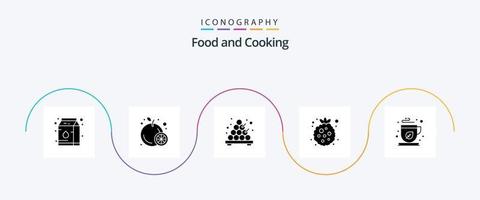 pacote de ícones food glyph 5 incluindo . moca. takoyaki. Chá verde. framboesa vetor