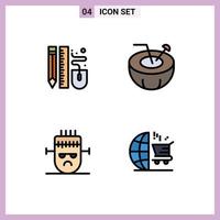 conjunto de 4 sinais de símbolos de ícones de interface do usuário modernos para desenhar elementos de design de vetores editáveis de halloween lápis coco bebida
