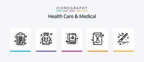 cuidados de saúde e pacote de ícones da linha médica 5, incluindo pulso. saúde. banda. tábua. médico. design de ícones criativos vetor