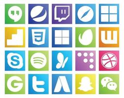 Pacote de 20 ícones de mídia social, incluindo groupon coderwall, delicioso msn chat vetor
