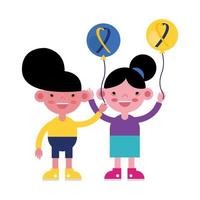 crianças com balões com fitas da síndrome de down vetor