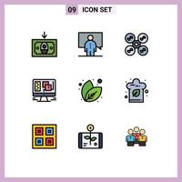 conjunto de 9 sinais de símbolos de ícones de interface do usuário modernos para natureza web drone janela computador elementos de design de vetores editáveis