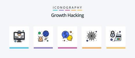 linha de hacking cheia de 5 ícones incluindo segurança. aviso. alvo. desbloquear. trancar. design de ícones criativos vetor