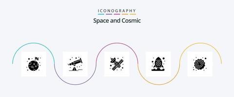 pacote de ícones do glifo espacial 5, incluindo planeta. Sol. meios de comunicação. espaço. cosmos vetor