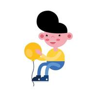 garotinho fofo sentado com balão vetor