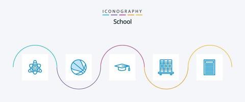 pacote de ícones de escola azul 5 incluindo . chapéu da graduação. vermelho. livro vetor