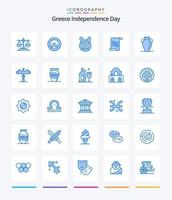 pacote de ícones azuis do dia da independência da Grécia criativa 25, como nação. Grécia. harpa. cultura. texto vetor