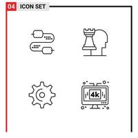 pacote de linha de 4 símbolos universais de capacitores de engrenagem de cabo dentes modernos elementos de design de vetores editáveis
