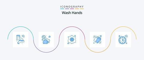 lave as mãos azul 5 pacote de ícones incluindo seco. médico. apertar a mão. mãos. escudo vetor