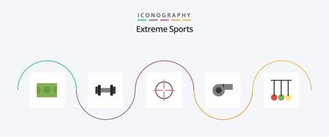 pacote de ícones do esporte plano 5, incluindo . argolas. academia. ginástica. apito vetor