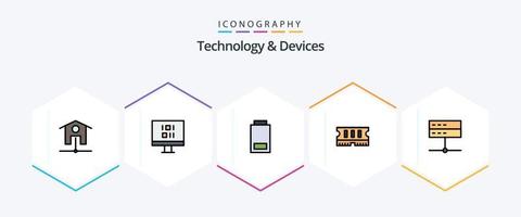 dispositivos 25 pacote de ícones de linha preenchida, incluindo sinal. dispositivos. baixo. dados. RAM vetor