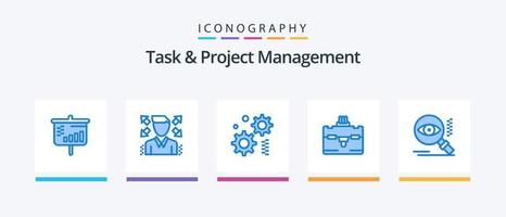 pacote de ícones azul 5 de gerenciamento de tarefas e projetos, incluindo . achar. engrenagem. visualizar. olho. design de ícones criativos vetor