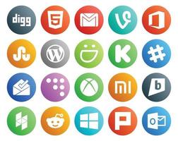 20 pacotes de ícones de mídia social, incluindo xiaomi coderwall wordpress caixa de entrada slack vetor