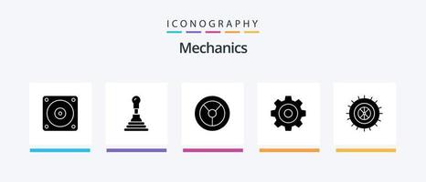 pacote de ícones mecânicos glifo 5 incluindo . Criar. pneu. design de ícones criativos vetor