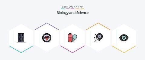 pacote de ícones de 25 linhas preenchidas de biologia, incluindo . laboratório. comprimido. olho. biografia vetor