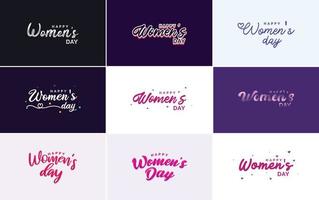 conjunto de elementos de design tipográfico rosa feliz dia da mulher para cartões vetor