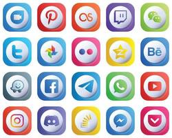 ícones de marca de mídia social com gradiente 3d fofos 20 pack, como fb. waze. google foto. ícones behance e tencent. alta definição e profissional