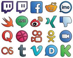 20 ícones versáteis do facebook. ícones de mídia social de estilo de linha preenchida xing e sina vetor