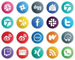 20 ícones elegantes de mídia social, como áudio. ícones de china e weibo. totalmente personalizável e de alta qualidade vetor