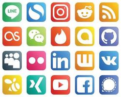 20 ícones profissionais de mídia social, como o LinkedIn. flickr. Last FM. ícones myspace e google allo. totalmente personalizável e profissional vetor