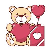 urso de pelúcia com cartão e desenho vetorial de balão de coração vetor