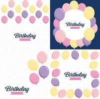 design de feliz aniversário com um esquema de cores pastel e uma ilustração de bolo desenhada à mão vetor