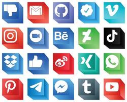 Pacote de 20 ícones de marca de mídia social 3D, como deviantart. vídeo. ícones de reunião e zoom. totalmente editável e único