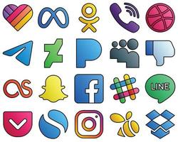 20 ícones profissionais de mídia social snapchat. o Facebook. telegrama. antipatia e conjunto de ícones de estilo de linha cheia de pandora vetor