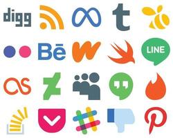 20 ícones planos de mídia social para um design gráfico moderno do google hangouts. deviantart. yahoo. lastfm e ícones rápidos. conjunto de ícones de gradiente de alta resolução vetor