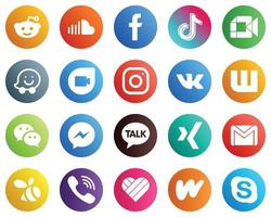 20 ícones versáteis de mídia social, como instagram. waze. douyin e google meet icons. minimalista e personalizável vetor