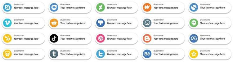 20 estilo de cartão exclusivo siga-me ícones de mídia social com mensagem personalizável, como vídeo. tiktok. vídeo. ícones de enxame e waze. atraente e de alta definição vetor
