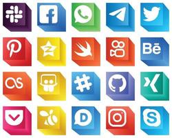 Conjunto de ícones de marca de mídia social 3D 20 pacotes de ícones, como lastfm. kuaishou. Twitter. ícones rápidos e tencent. totalmente personalizável e profissional