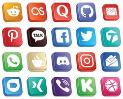 20 ícones de mídia social 3D isométricos para marcas populares, como cafeína. marcado. pinterest. tweet e ícones. atraente e editável vetor