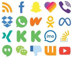 20 conjunto de ícones planos xing de ícones planos de mídia social. meta. rakuten. ícones odnoklassniki e wattpad. pacote de ícones de gradiente vetor