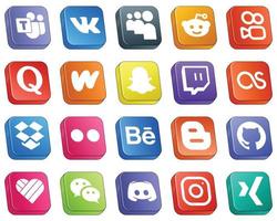 ícones de marca de mídia social 3d isométricos 20 pack, como blogger. yahoo. watpad. ícones flickr e lastfm. totalmente editável e único