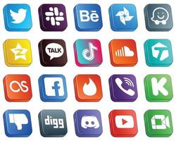 20 ícones de mídia social 3D isométricos simples, como música. soundcloud e ícones de vídeo. versátil e de alta qualidade vetor