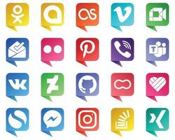 20 ícones de mídia social estilo bolha de bate-papo minimalista, como vk. equipe microsoft. ícones de caixa de entrada e viber. atraente e de alta qualidade vetor