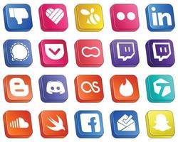 20 ícones de mídia social 3d isométricos simples, como blog. contração muscular. sinal. mulheres e ícones de amendoim. versátil e de alta qualidade vetor