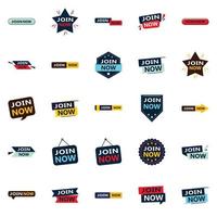 25 banners tipográficos versáteis para promover a união entre mídias vetor