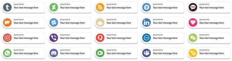 siga-me ícones de mídia social com pacote de 20 mensagens personalizáveis, como instagram. spotify. likee e ícones do linkedin. minimalista e de alta resolução vetor
