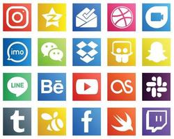 20 ícones de mídia social de alta qualidade, como Snapchat. Dropbox. google duo e ícones do messenger. moderno e de alta qualidade vetor