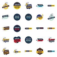 25 banners tipográficos versáteis para promover a poupança em diferentes contextos vetor