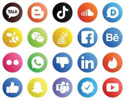 20 ícones simples de mídia social, como estoque. stockoverflow. soundcloud. mensageiro e ícones de enxame. alta resolução e editável vetor