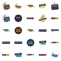 comece agora 25 novos elementos tipográficos para uma campanha animada de chamada para ação vetor