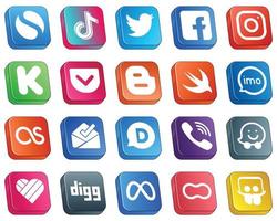 20 ícones 3D isométricos para as principais plataformas de mídia social, como o blogger. financiamento. o Facebook. kickstarter e metaícones. totalmente personalizável e profissional vetor