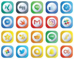 ícone de mídia social de gradiente 3d bonito conjunto de 20 ícones, como qzone. fb. ícones de meta e correio. alta resolução e único vetor