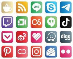 20 ícones de redes sociais para o seu negócio, como tiktok. Last FM. ícones de telegrama e google meet. personalizável e único vetor